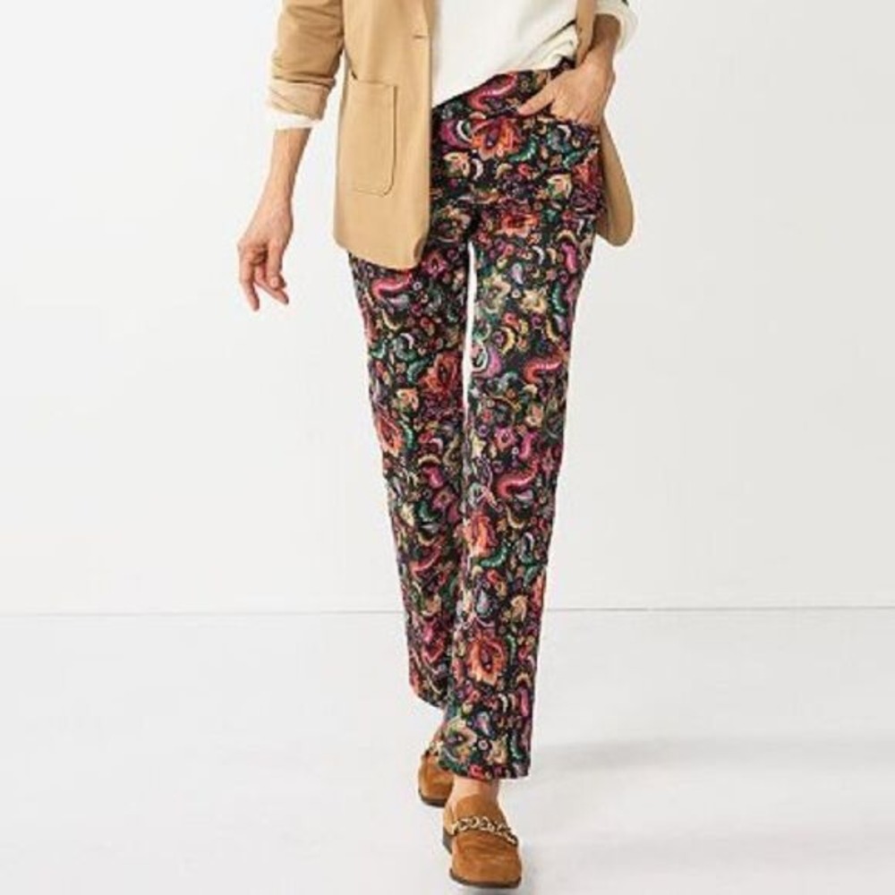 Croft &‎ Barrow Boho Paisley Effortless Stretch Pull On Pants Black Multi 4